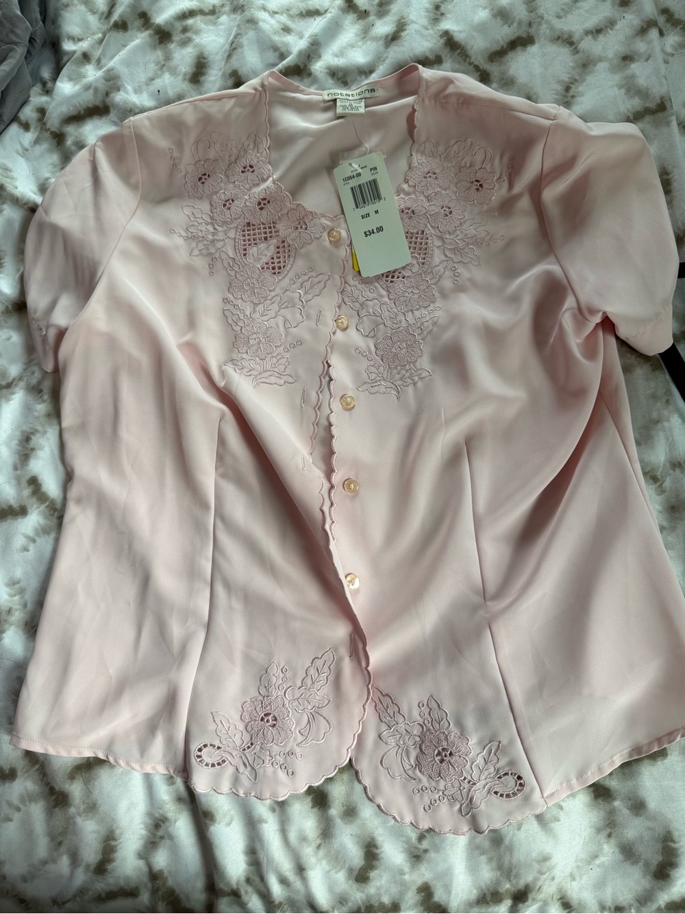 Petite Soft Pink Embroidered Button-Front Blouse